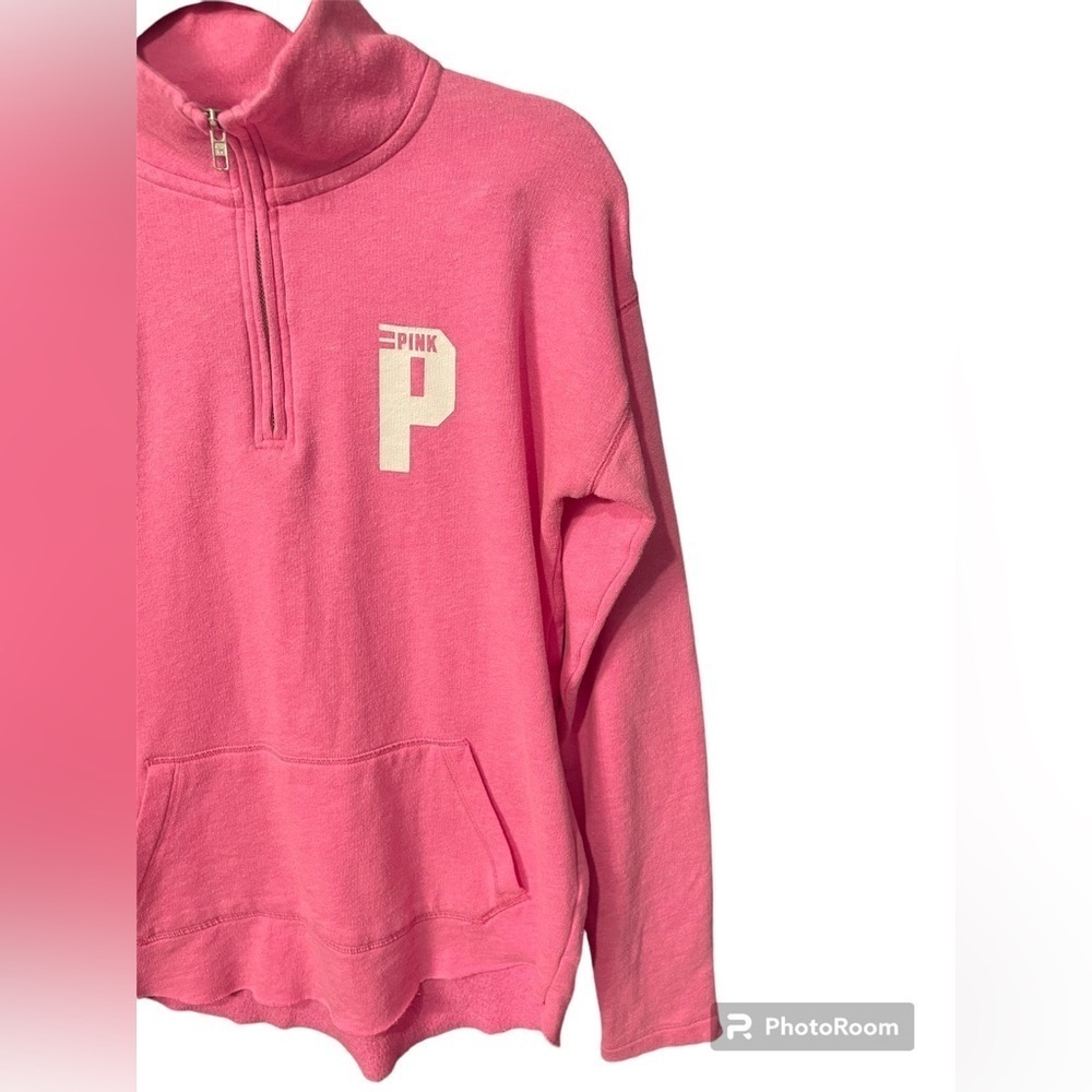 Pink Victoria's Secret 1/4 Zip Sweatshirt size S Pink Logo - Picture 5 of 11